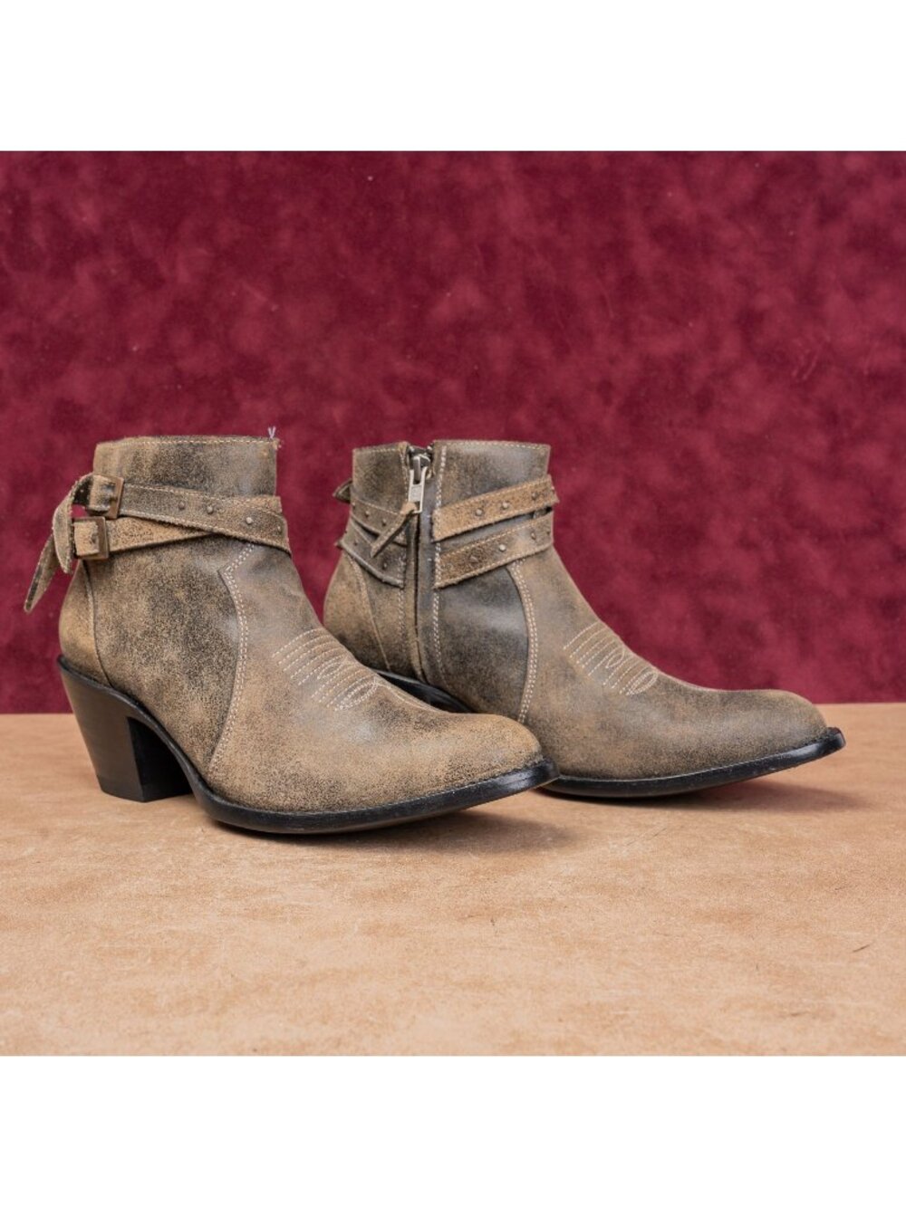 Shyanne Women Country Western Cowboy Distress Taupe Leather Ankle Boots sz 6.5